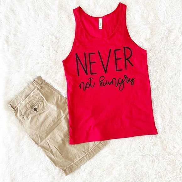 Never Not Hungry Unisex Red Muscle Tank, Sz L - Picture 1 of 4